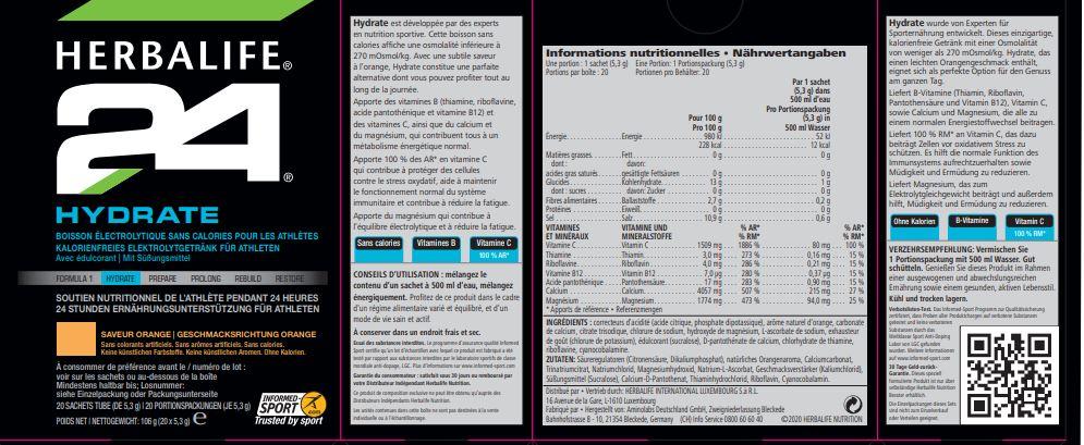 HERBALIFE - H24 Hydrate Orangegeschmack 20 x 5,3g